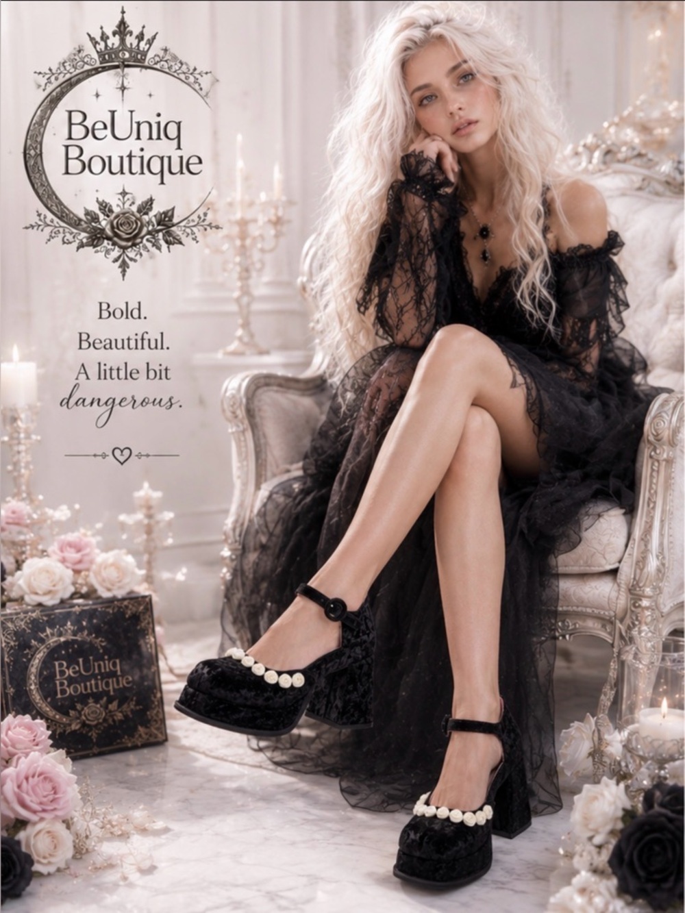 Sugar Thrillz Refined Rose Platform Mary Janes Black Velvet Chunky Platform Heel